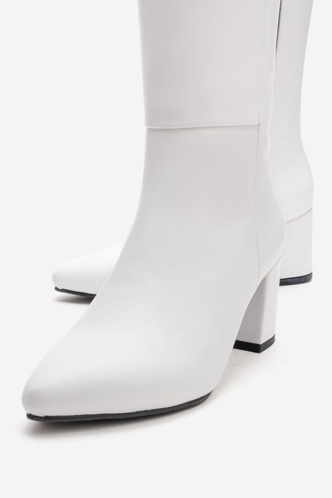 Kadın Deri Topuklu Çizme BEYAZ PYZ0404 resmi