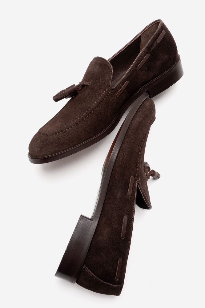 Erkek Deri Püsküllü Ayakkabı KAHVE SUET GLR7541 resmi