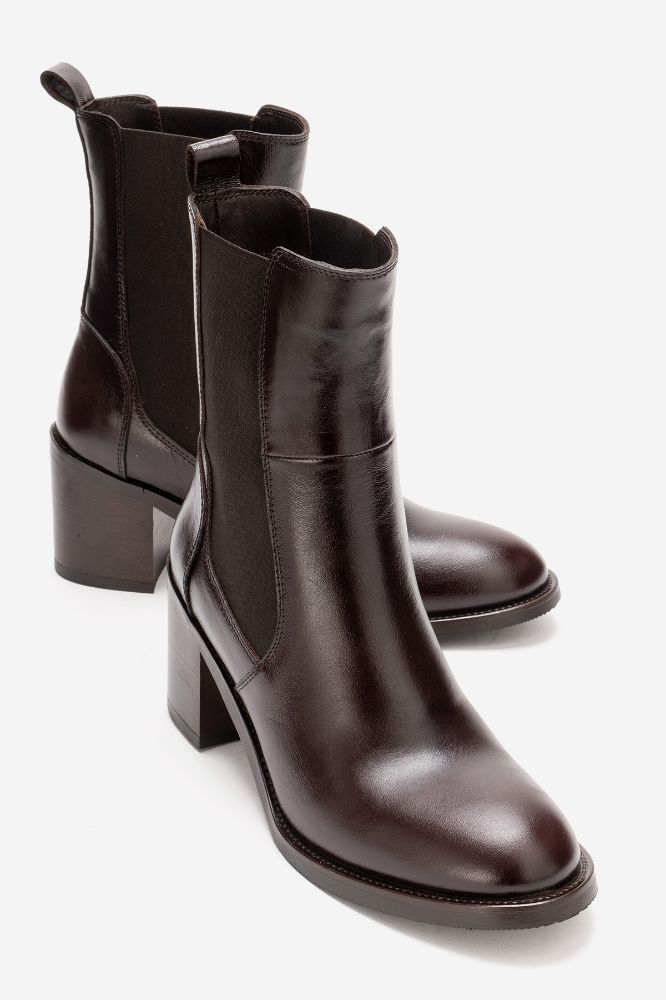 Kadın Deri Kalın Topuklu Bot KAHVE PNC1460 resmi