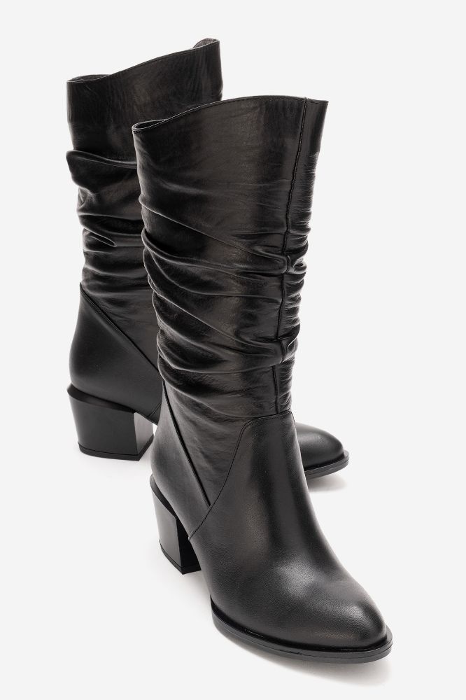 Kadın Deri Topuklu Çizme SIYAH PYZ2056 resmi