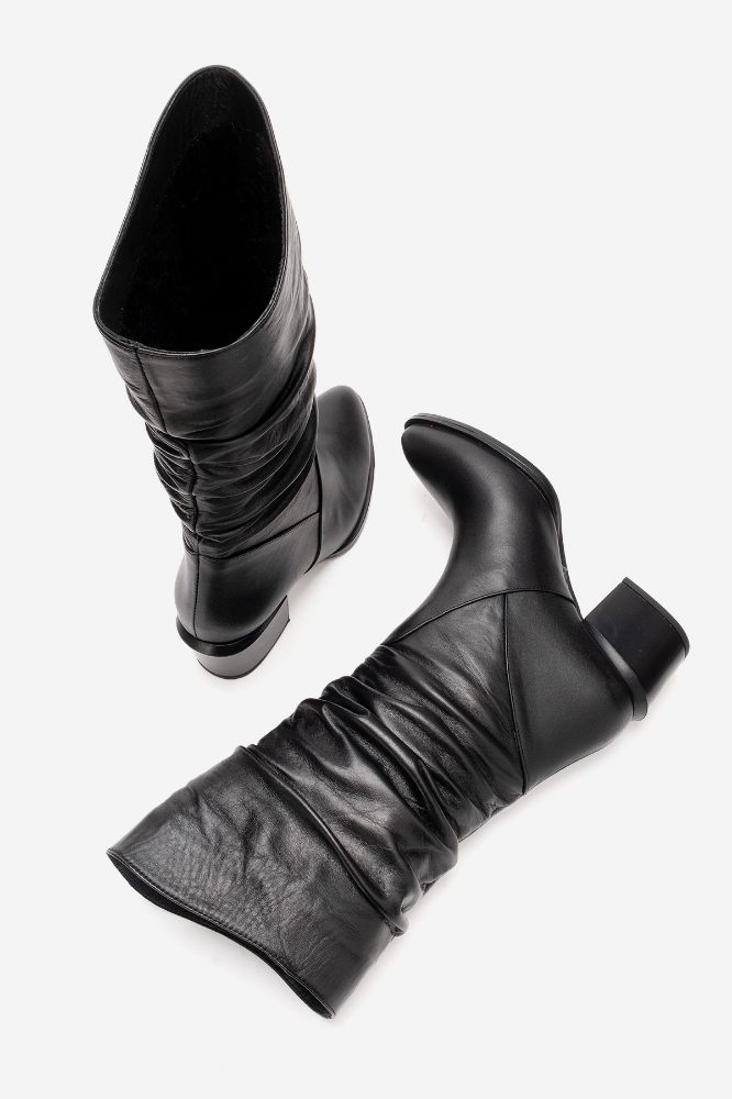 Kadın Deri Topuklu Çizme SIYAH PYZ2056 resmi