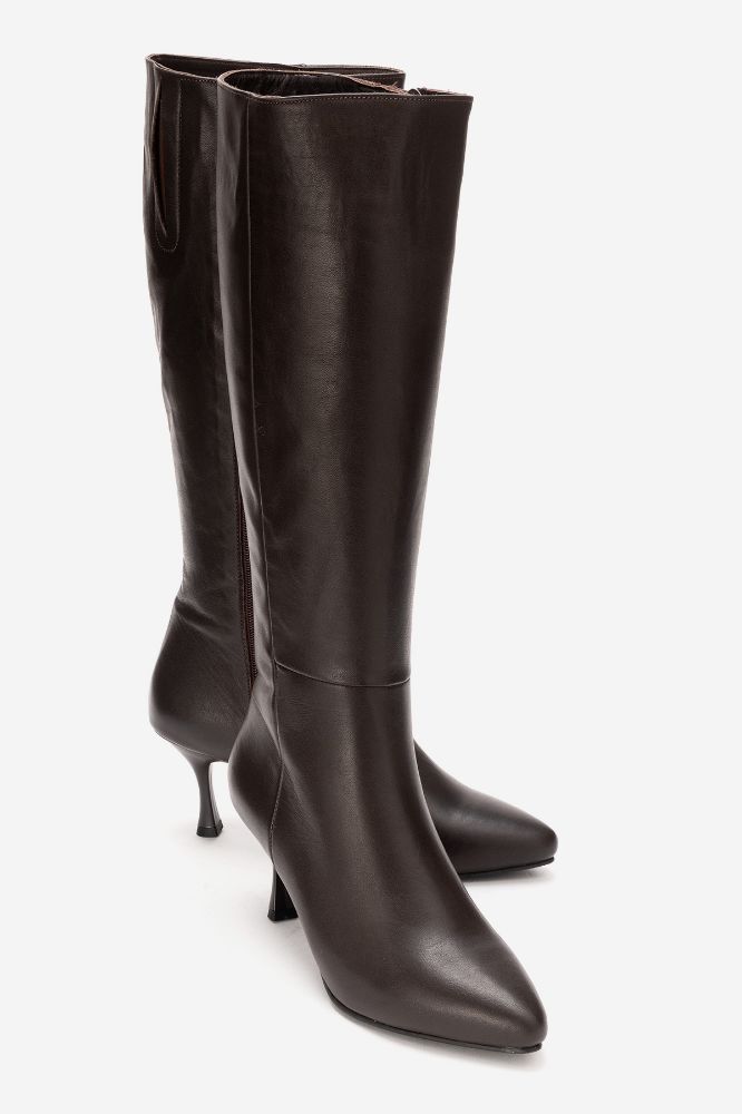 Kadın Deri İnce Topuklu Çizme KAHVE PYZ0403 resmi