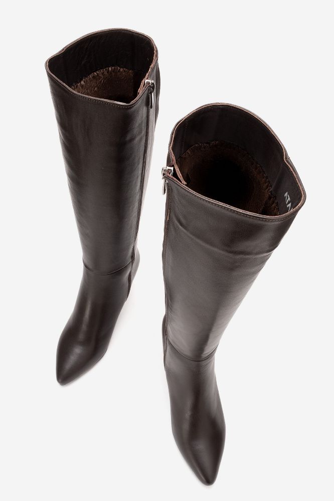 Kadın Deri İnce Topuklu Çizme KAHVE PYZ0403 resmi