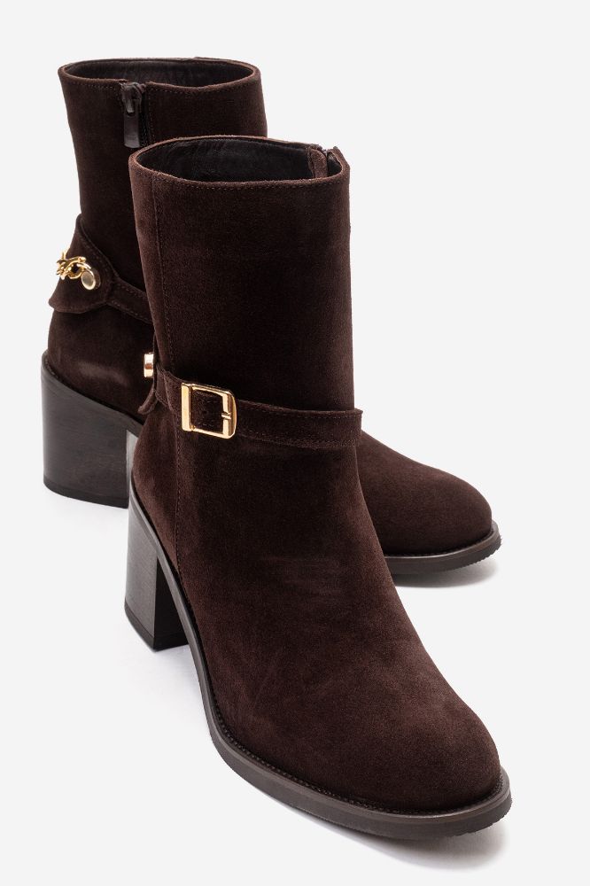 Kadın Deri Kalın Topuklu Bot KAHVE SUET PNC1467 resmi