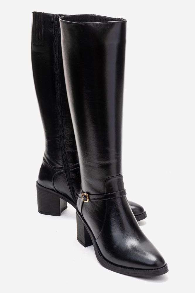 Kadın Deri Topuklu Çizme SIYAH PNC1499 resmi