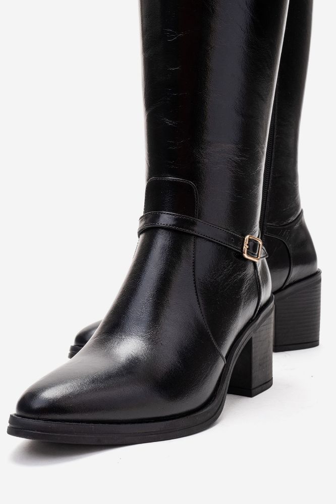 Kadın Deri Topuklu Çizme SIYAH PNC1499 resmi