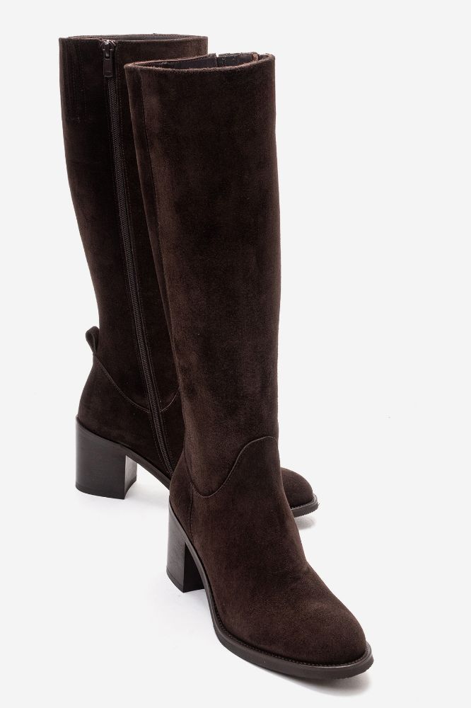 Kadın Deri Topuklu Çizme KAHVE SUET PNC1535 resmi