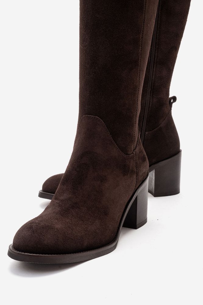 Kadın Deri Topuklu Çizme KAHVE SUET PNC1535 resmi