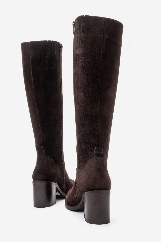 Kadın Deri Topuklu Çizme KAHVE SUET PNC1535 resmi