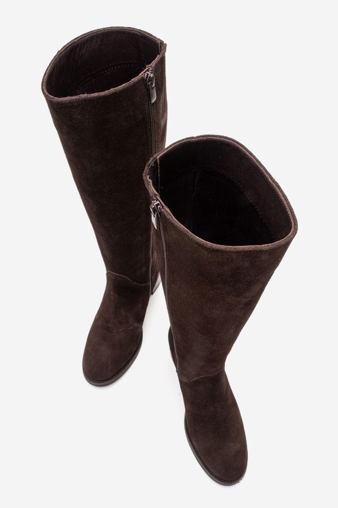 Kadın Deri Topuklu Çizme KAHVE SUET PNC1535 resmi