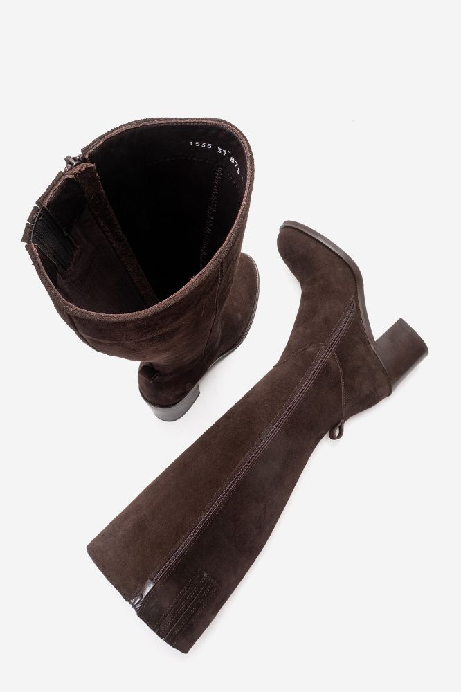 Kadın Deri Topuklu Çizme KAHVE SUET PNC1535 resmi