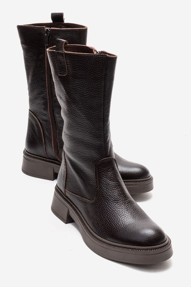 Kadın Deri Kalın Taban Bot KAHVE FLOTER PYZ888 resmi