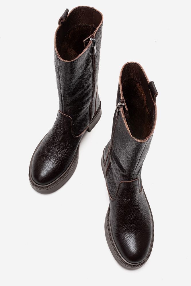 Kadın Deri Kalın Taban Bot KAHVE FLOTER PYZ888 resmi