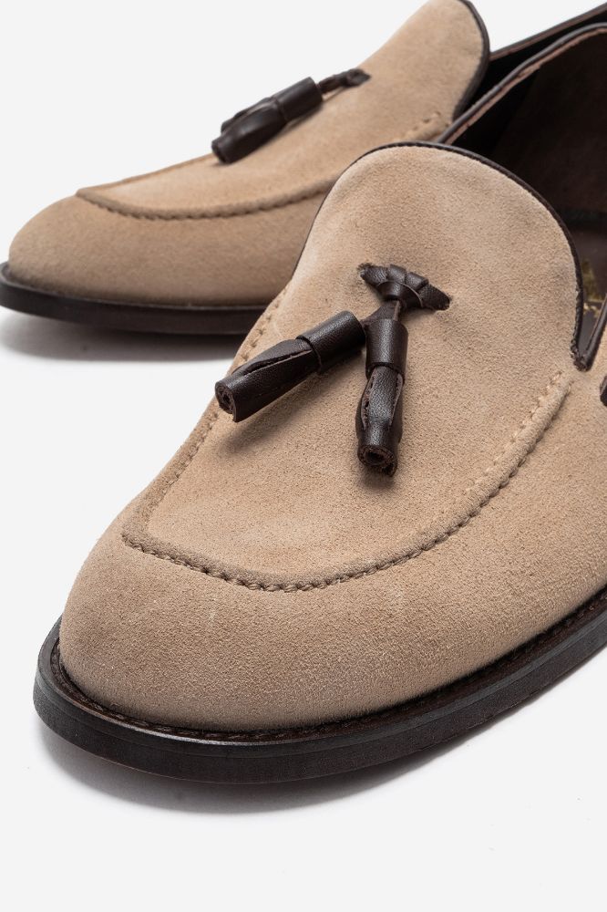 Erkek Deri Püsküllü Ayakkabı BEJ SUET GLR7541 resmi