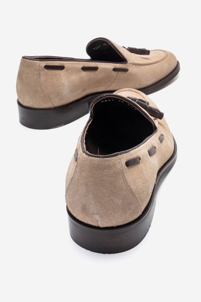 Erkek Deri Püsküllü Ayakkabı BEJ SUET GLR7541 resmi