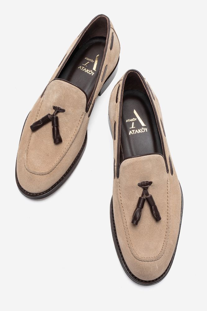 Erkek Deri Püsküllü Ayakkabı BEJ SUET GLR7541 resmi