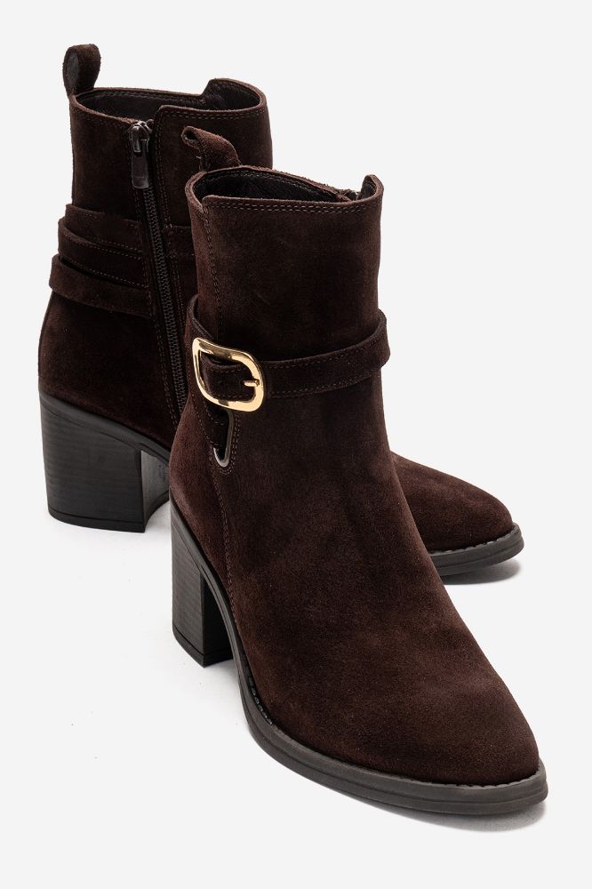 Kadın Deri Kalın Topuk Kemer Aksesuarlı Bot KAHVE SUET PNC1551 resmi