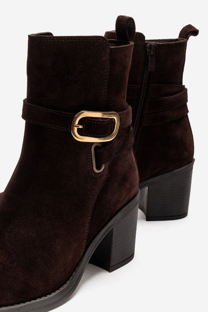 Kadın Deri Kalın Topuk Kemer Aksesuarlı Bot KAHVE SUET PNC1551 resmi