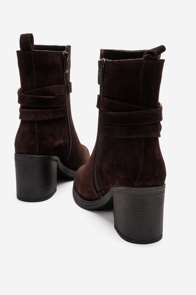 Kadın Deri Kalın Topuk Kemer Aksesuarlı Bot KAHVE SUET PNC1551 resmi