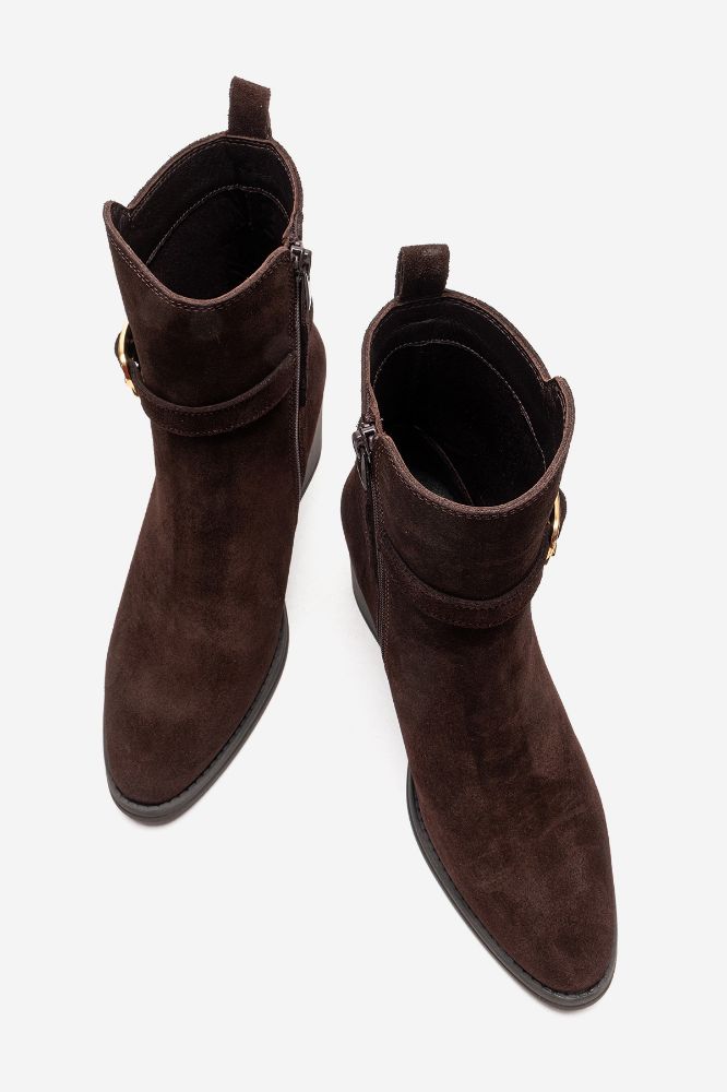 Kadın Deri Kalın Topuk Kemer Aksesuarlı Bot KAHVE SUET PNC1551 resmi