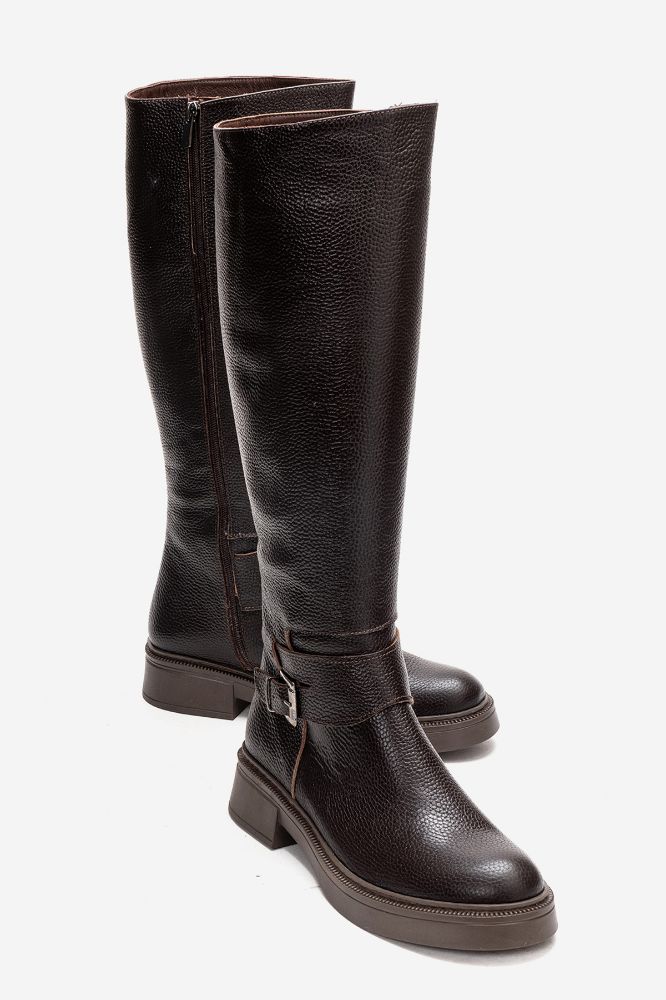 Kadın Deri Kalın Taban Tokalı Çizme KAHVE FLOTER PYZ6028 resmi