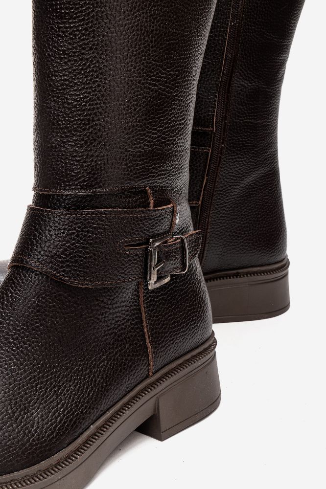 Kadın Deri Kalın Taban Tokalı Çizme KAHVE FLOTER PYZ6028 resmi