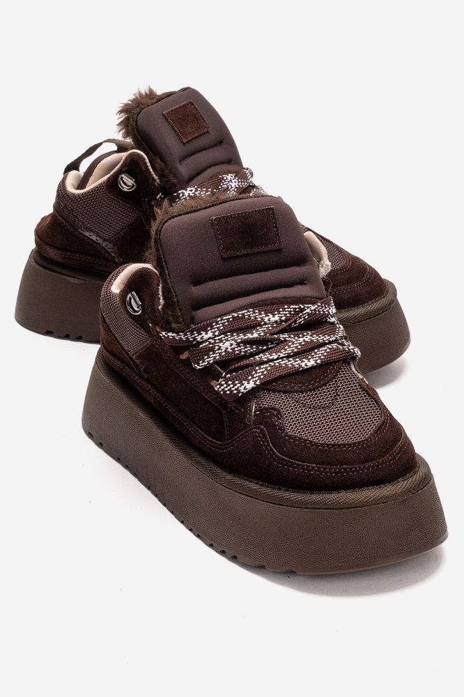 Kadın Deri Kalın Taban Ayakkabı KAHVE SUET MON3025 resmi