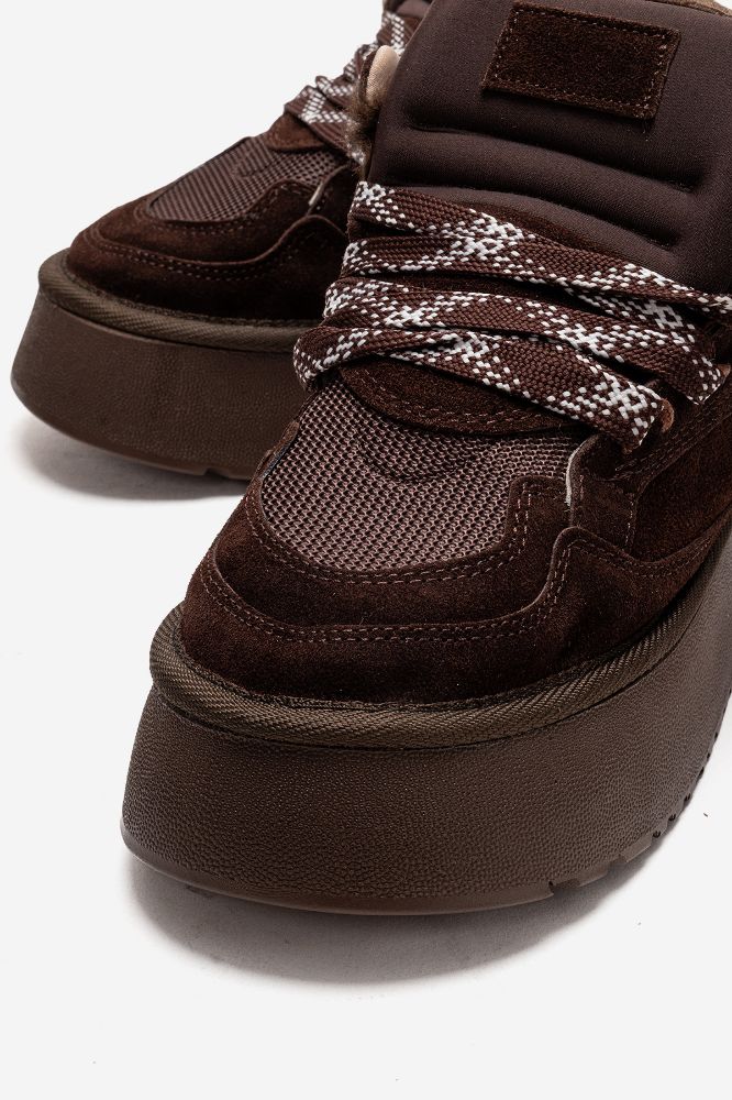 Kadın Deri Kalın Taban Ayakkabı KAHVE SUET MON3025 resmi