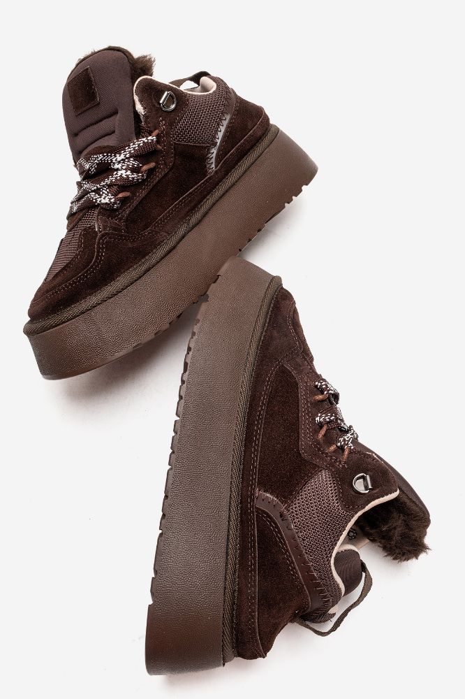 Kadın Deri Kalın Taban Ayakkabı KAHVE SUET MON3025 resmi