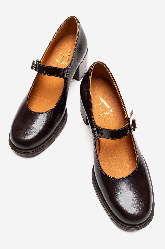 Kadın Deri Kalın Topuklu Bantlı Ayakkabı KAHVE PNC1529 resmi